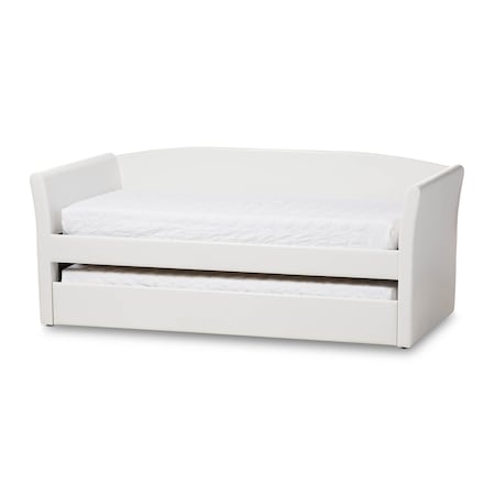 Baxton Studio Camino White Faux Leather Upholstered Daybed with Guest Trundle Bed 131-7307